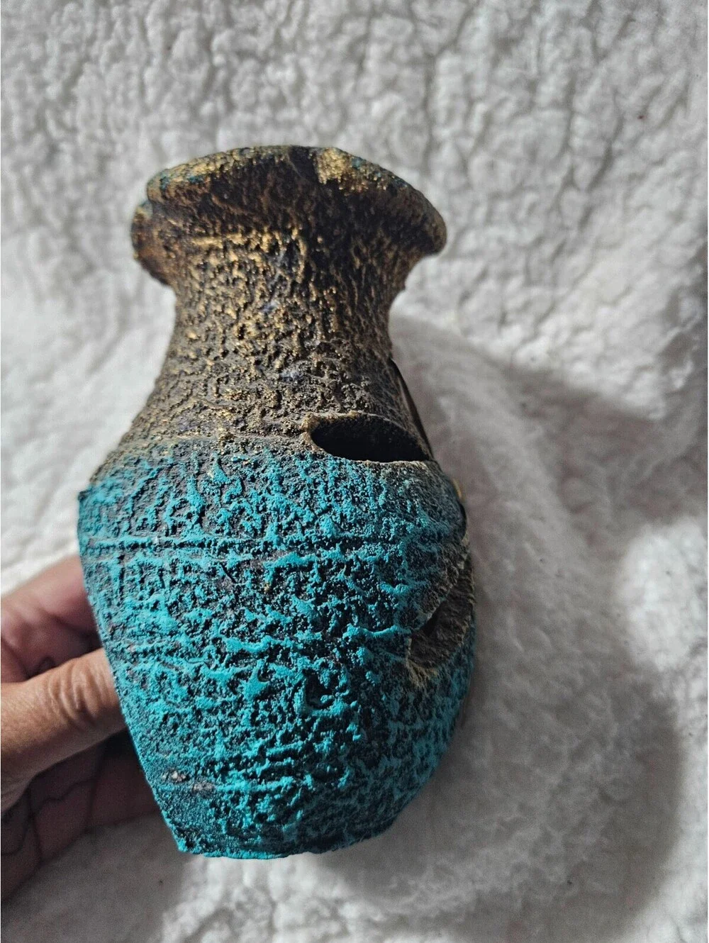 Art Pottery Vase Teal & Bronze Ceramic Tea Light Candle Holder 6